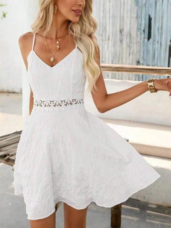 Cross Border Hot Sale Sling Stitching Lace Dress V-neck Casual - Image 4