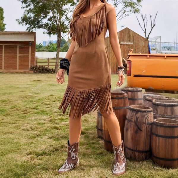 Women's Leisure Vacation Western Style Suede Subcutaneous Fringe Dress - Image 2