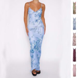 Slim Flowers Printing Slip Dress Women's Summer Suspender Skirt Vacation Beach Long Dresses