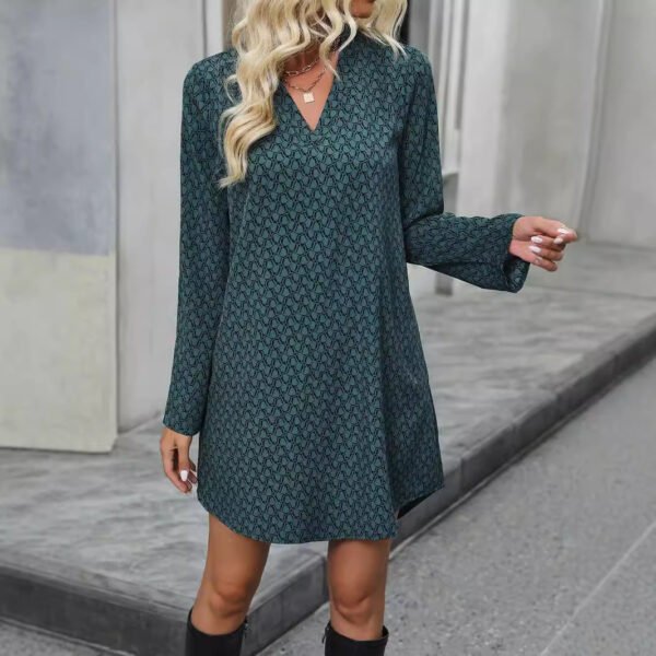 Women's V-neck Long-sleeve Dress Multicolor - Image 4