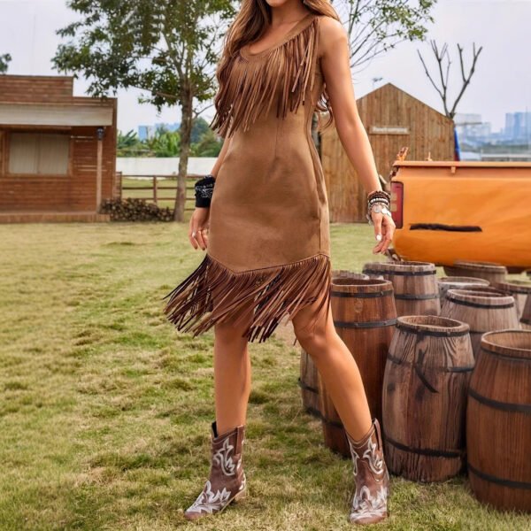 Women's Leisure Vacation Western Style Suede Subcutaneous Fringe Dress - Image 3