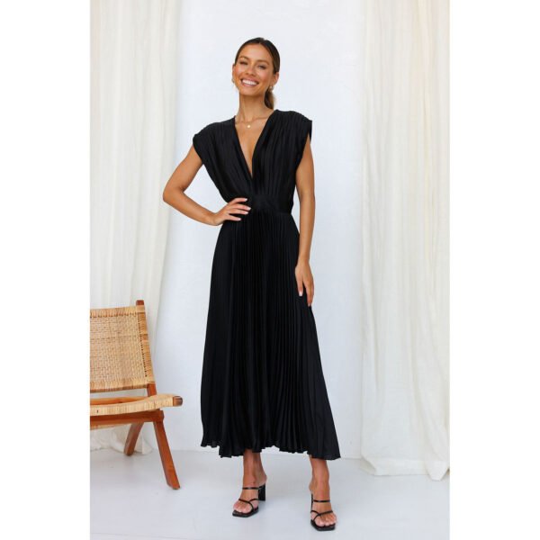 Summer V-neck Pleated Dress INS Fashion Casual Loose Zip Sleeveless Dresses For Women Clothing - Image 3