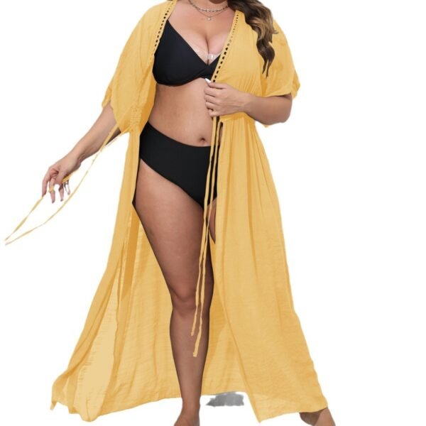 Women's Lace Stitching Beach Bikini Cover-up Strap Sun Protection Cardigan - Image 9