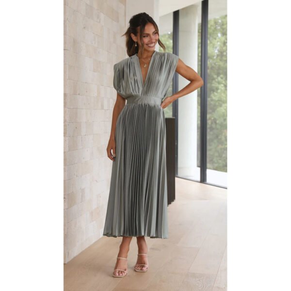 Summer V-neck Pleated Dress INS Fashion Casual Loose Zip Sleeveless Dresses For Women Clothing - Image 5