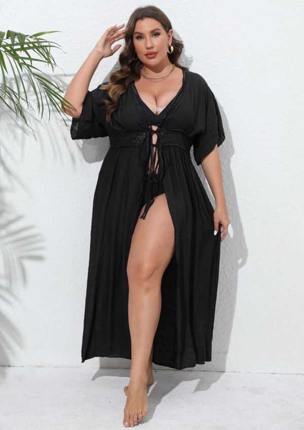 Women's Lace Stitching Beach Bikini Cover-up Strap Sun Protection Cardigan - Image 2