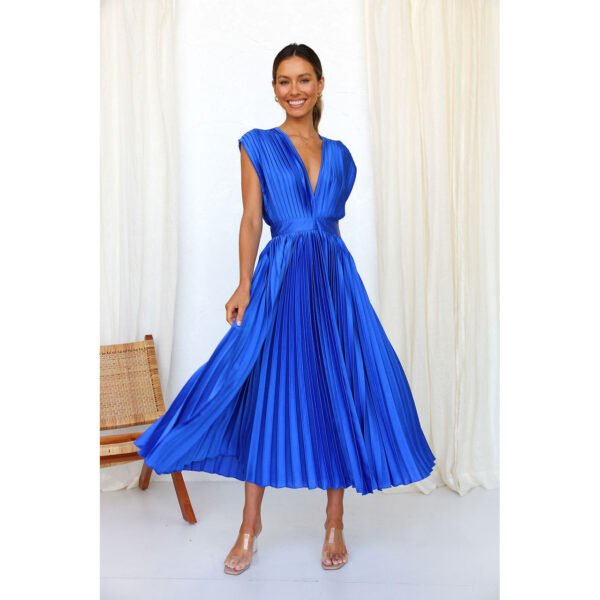 Summer V-neck Pleated Dress INS Fashion Casual Loose Zip Sleeveless Dresses For Women Clothing - Image 6