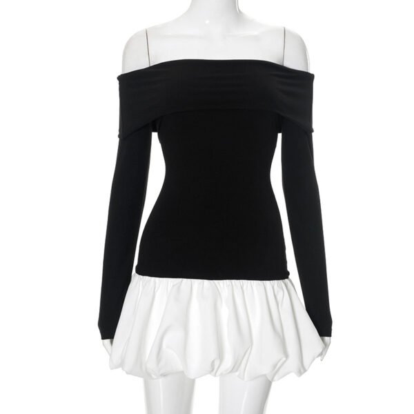 Women's Off-shoulder Long Sleeve Stitching Dress - Image 6