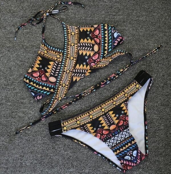 Chest cross straps ethnic style print sexy bikini bikini swimsuit - Image 2