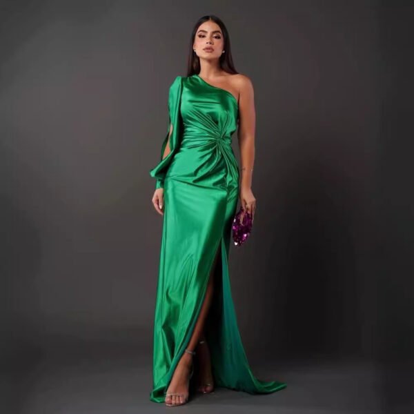 Women's One-shoulder Split Dress Ins Fashion Long-sleeved Slim Long Dresses Party Evening Clothing - Image 9