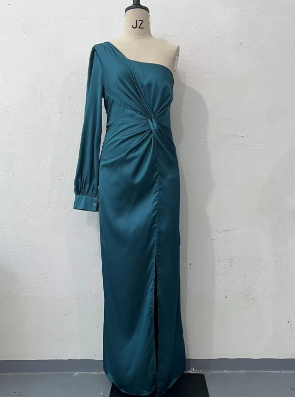 Women's One-shoulder Split Dress Ins Fashion Long-sleeved Slim Long Dresses Party Evening Clothing - Image 3