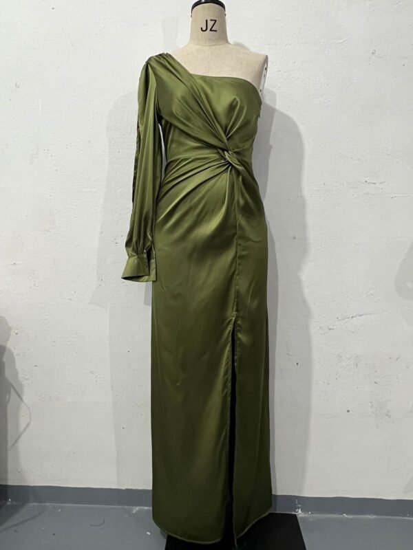 Women's One-shoulder Split Dress Ins Fashion Long-sleeved Slim Long Dresses Party Evening Clothing - Image 6