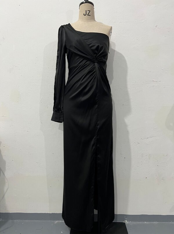 Women's One-shoulder Split Dress Ins Fashion Long-sleeved Slim Long Dresses Party Evening Clothing - Image 7