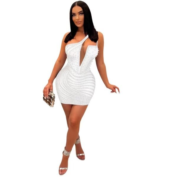 Oblique Shoulder Hot Drill Hip Bag Sleeveless Dress For Women - Image 2