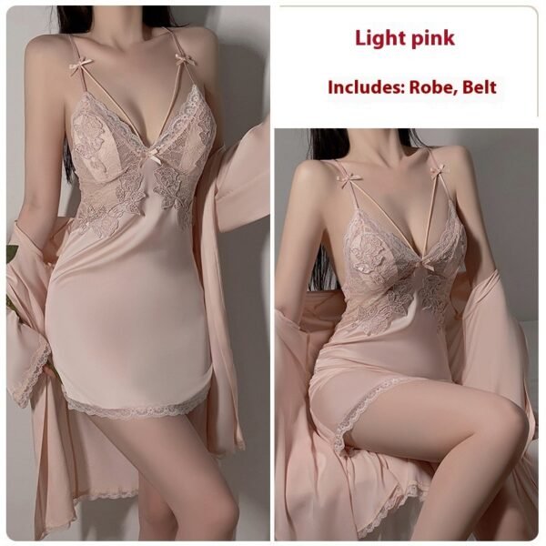 Ruoruo Ice Silk Pure Desire Slip Nightdress Outerwear Gown Suit - Image 4