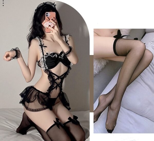 Black Silk Maid Sexy Underwear Suit - Image 2