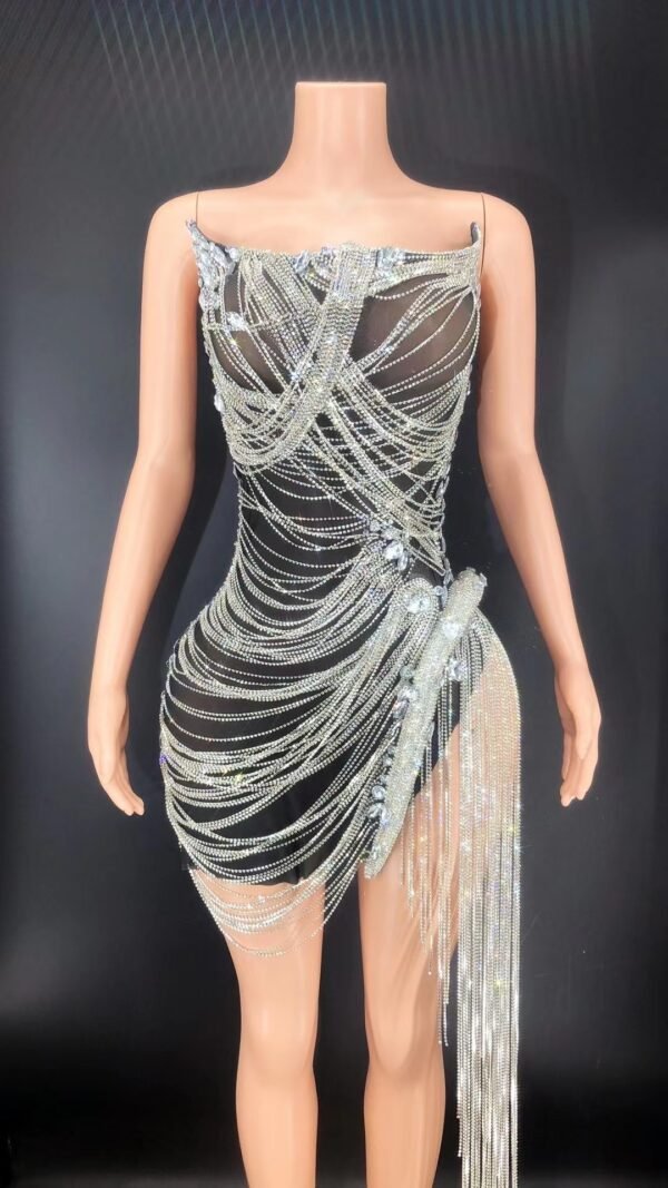 European And American Party Tube Top Rhinestone Drill Chain Tassel Dress - Image 5