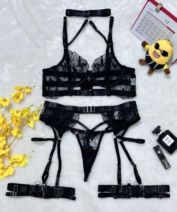 Women's Mesh Stitching Underwear And Underwear Four-piece Set - Image 3