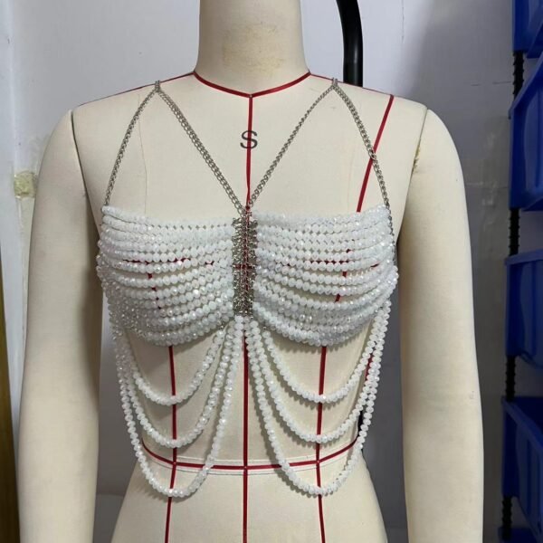 Multi Beaded Bra Halter Top Vest Body Chains Chest Necklace - Image 2