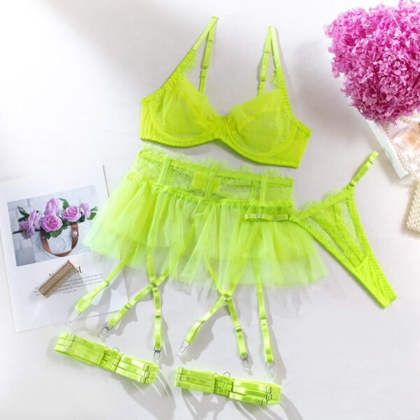 Women's See-through Push Up Mesh Lace Stitching Four-piece Set - Image 4