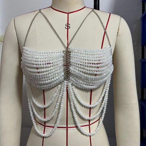 Multi Beaded Bra Halter Top Vest Body Chains Chest Necklace - Image 5