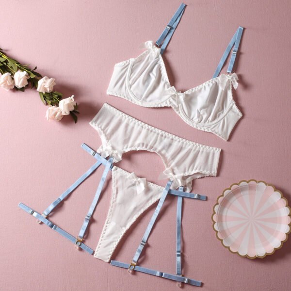Lace Color Matching Leg Ring Steel Ring Hot Sexy Garter Bow Three-piece Set - Image 9