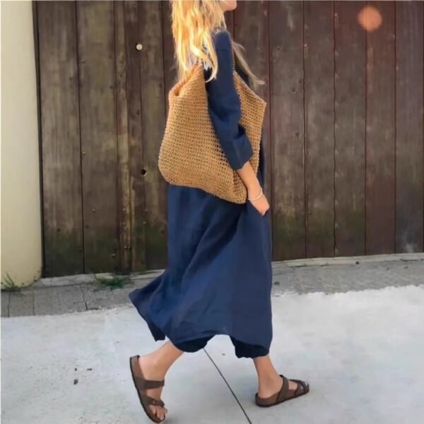 2pcs Long-sleeved Suits Loose V-neck Long Top And High Waist Wide Leg Pants With Pockets Women's Clothing - Image 9