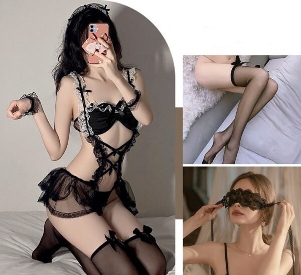 Black Silk Maid Sexy Underwear Suit - Image 4