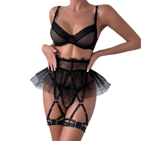Women's See-through Push Up Mesh Lace Stitching Four-piece Set - Image 9