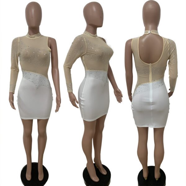 Women's Mesh Pressed Diamond Turtleneck Long Sleeve Dress - Image 3