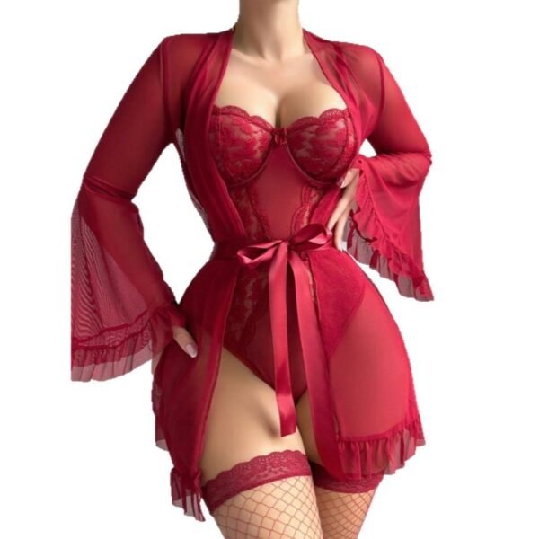 Women's Fashion Solid Color Lace Slip Dress Set - Image 5