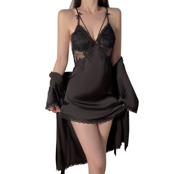 Ruoruo Ice Silk Pure Desire Slip Nightdress Outerwear Gown Suit - Image 3