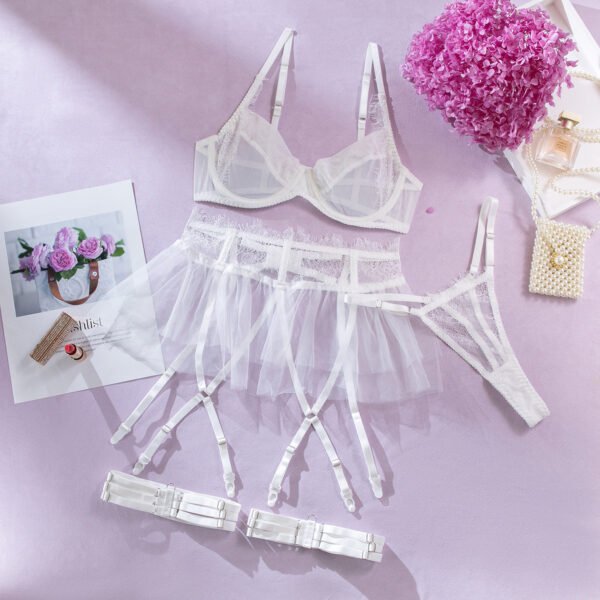 Women's See-through Push Up Mesh Lace Stitching Four-piece Set - Image 6