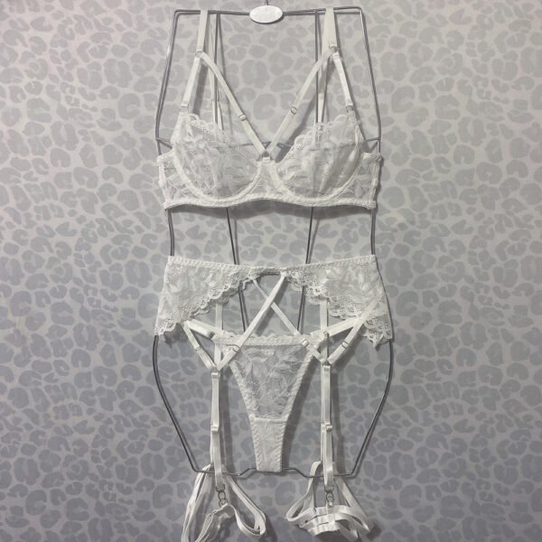 White Lace Bra See-through Ribbon Comfortable Overall Dress Set - Image 8