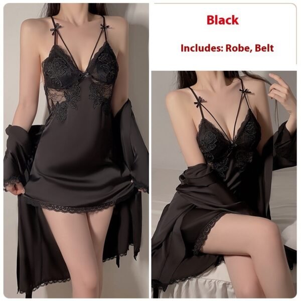 Ruoruo Ice Silk Pure Desire Slip Nightdress Outerwear Gown Suit - Image 6