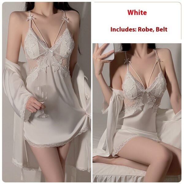 Ruoruo Ice Silk Pure Desire Slip Nightdress Outerwear Gown Suit - Image 10