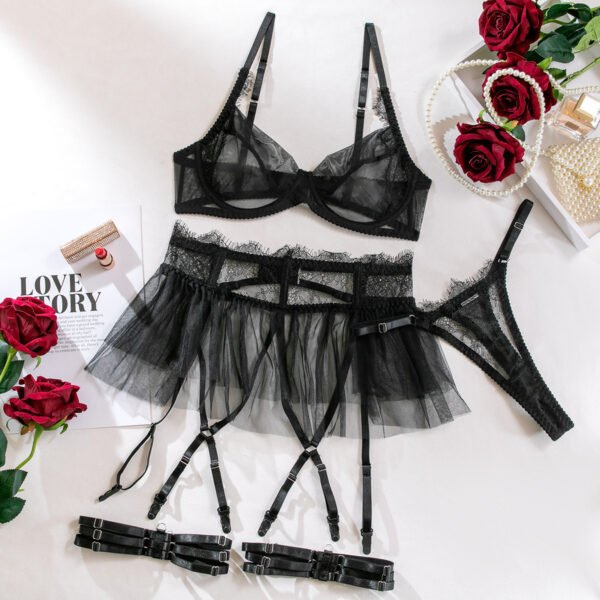 Women's See-through Push Up Mesh Lace Stitching Four-piece Set - Image 8