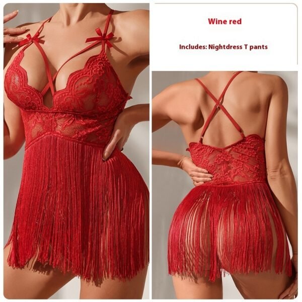 Lace Stitching Tassel Night Skirt Suit - Image 3