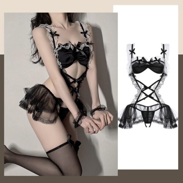 Black Silk Maid Sexy Underwear Suit - Image 3