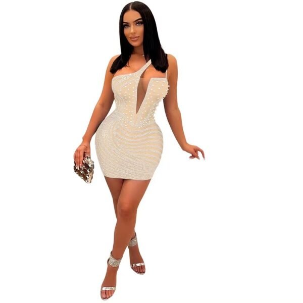 Oblique Shoulder Hot Drill Hip Bag Sleeveless Dress For Women - Image 6