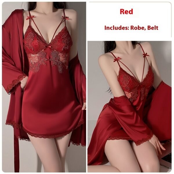 Ruoruo Ice Silk Pure Desire Slip Nightdress Outerwear Gown Suit - Image 8