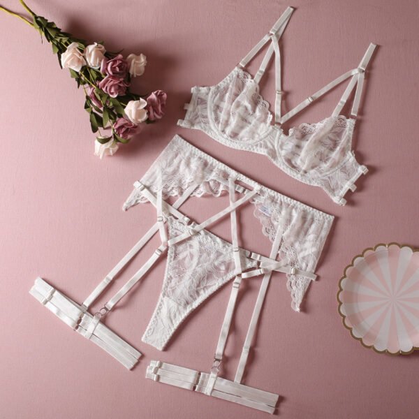 White Lace Bra See-through Ribbon Comfortable Overall Dress Set - Image 10