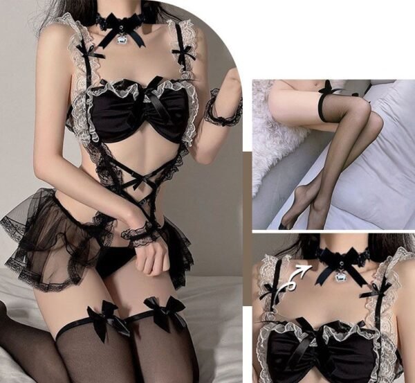 Black Silk Maid Sexy Underwear Suit - Image 5