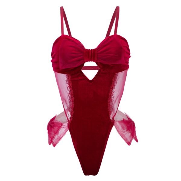 Bowknot Suspender Jumpsuit With Hidden Buckle And Open Crotch - Image 2